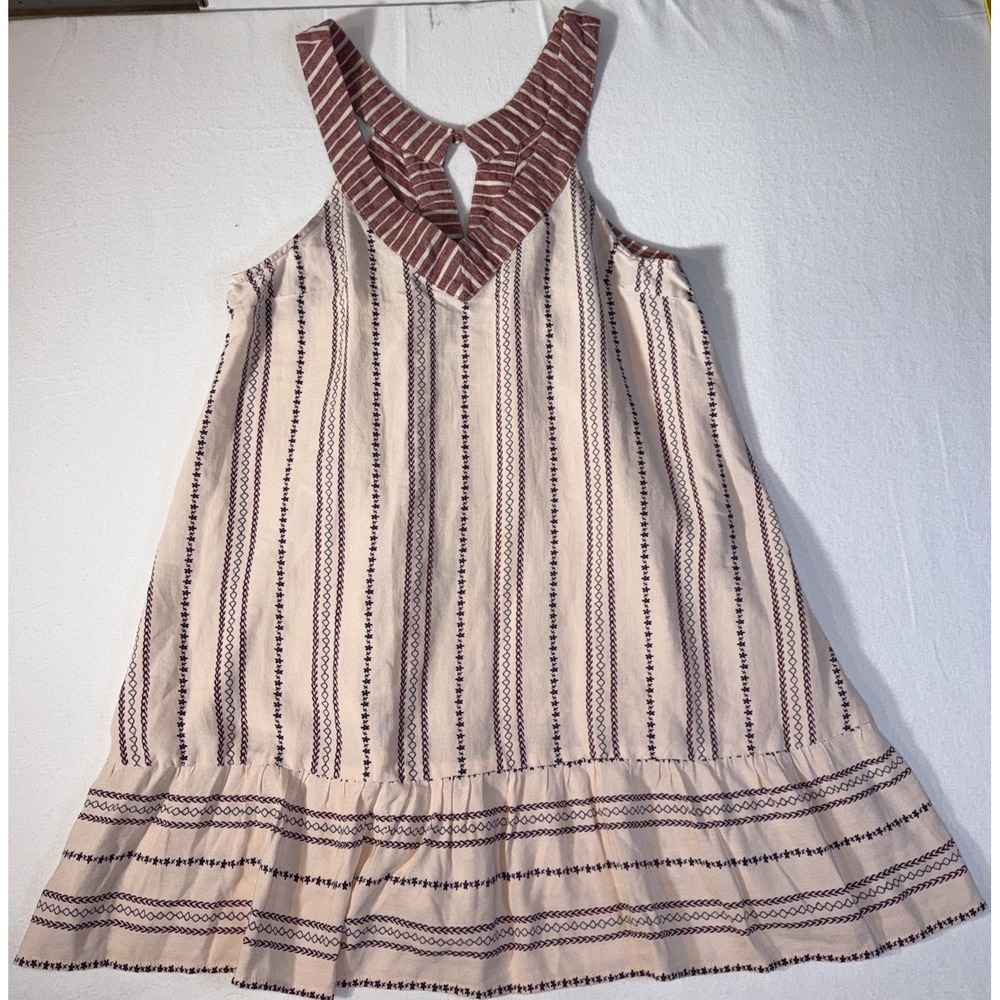 Umgee Embroidered Stripe Ruffle Babydoll Mini Dress Tunic Size S